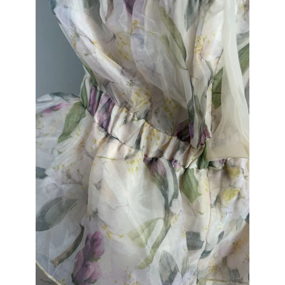 Arose Studio Danna Floral Print Halter Mini Dress Tiered Ruffle Size Large - Picture 15 of 16